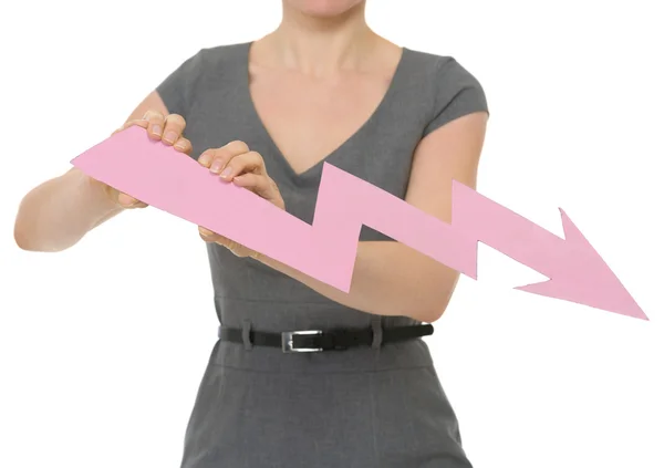 Közelkép a diagram nyíl női elszigetelt gazdaság csökkenő — Stock Fotó