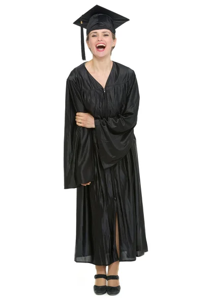 Retrato de comprimento total de feliz estudante de graduação mulher isolada — Fotografia de Stock