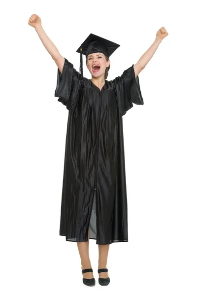 Glücklich Studentin feiert Abschluss isoliert — Stockfoto