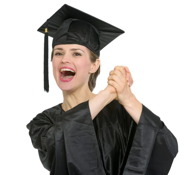 Estudante mulher regozijando graduação isolado — Fotografia de Stock