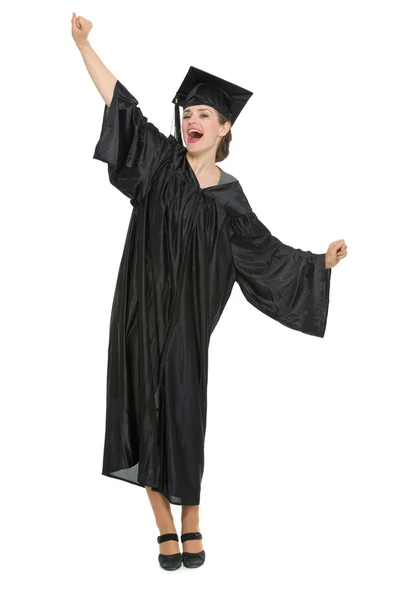 快乐的学生女人欣喜毕业隔离 — 图库照片