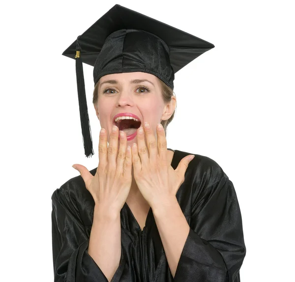 Retrato de feliz estudante de graduação mulher isolada — Fotografia de Stock