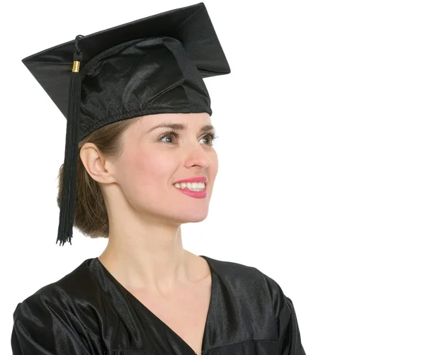 Portrait of thoughtful graduation student woman isolated — Stock Photo, Image