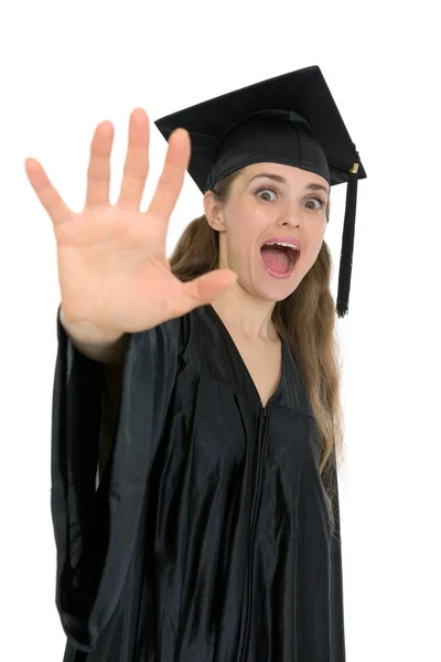 Shocked graduation student woman — Stock Photo, Image
