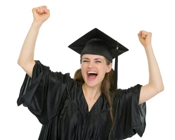 Emocionado estudiante chica regocijo graduación — Foto de Stock