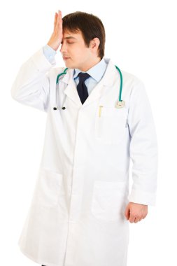 Forgot something medical doctor holding his hand near forehead clipart