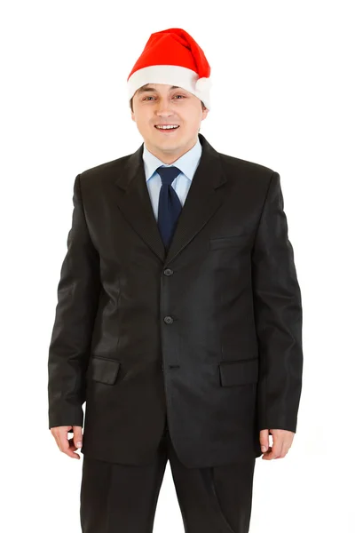 Happy young businessman in Santa hat. Happy New Year and Merry Christmas! — Stock Photo, Image