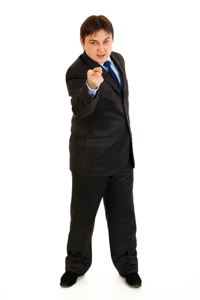 Full length portrait of evil businessman pointing finger at you — Stock Photo, Image