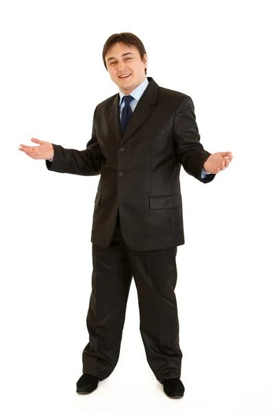Welcome! Friendly young businessman inviting to cooperation — Stock Photo, Image