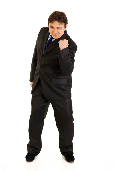 Full length portrait of pleased modern businessman rejoicing his success — Stock Photo, Image
