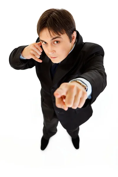 Authoritative modern businessman showing contact me gesture — Stock Photo, Image