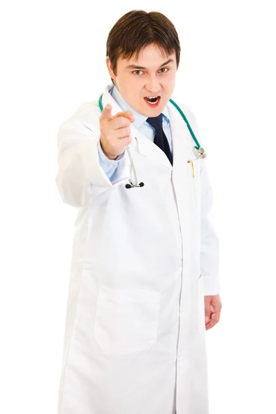 Zły lekarz drżenie jego palec — Zdjęcie stockowe