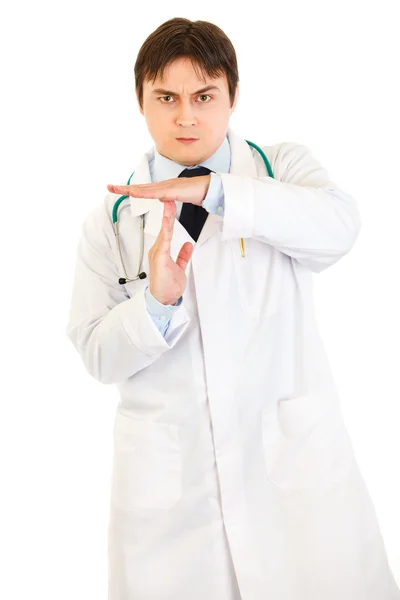 Authoritative medical doctor with time out crossed arms — Stock Photo, Image