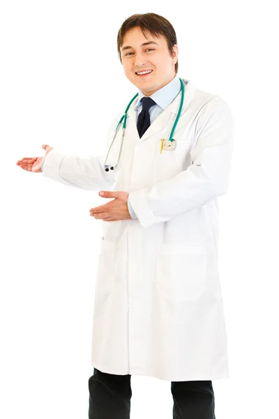 Zapraszamy! przyjazny lekarz zaprasza do współpracy — Zdjęcie stockowe