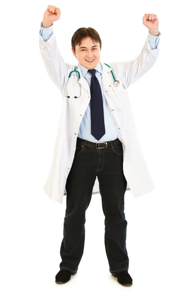 Médico excitado regozijando seu sucesso — Fotografia de Stock