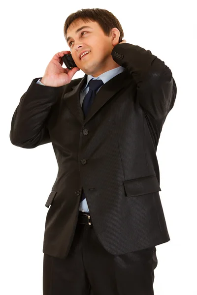 Glad moderna affärsman talar i mobiltelefon — Stockfoto