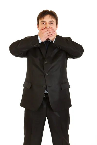 Moderne zakenman spreken geen kwaad gebaar maken — Stockfoto