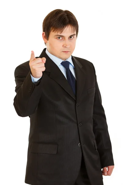 Strict young businessman shaking his finger — Stock Photo, Image