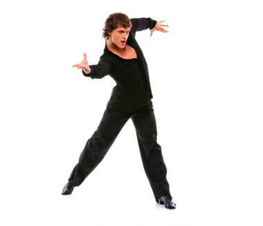 Ballroom male dancer posing on white background clipart