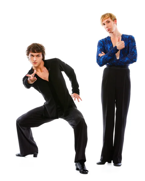 Latino male dancer showing thumbs up while friend making dance p — Stock Photo, Image