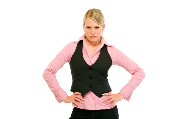 Authoritative modern business woman with hands on hips — Stock Photo, Image
