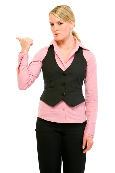 Angry business woman showing get out gesture — Stock Photo, Image