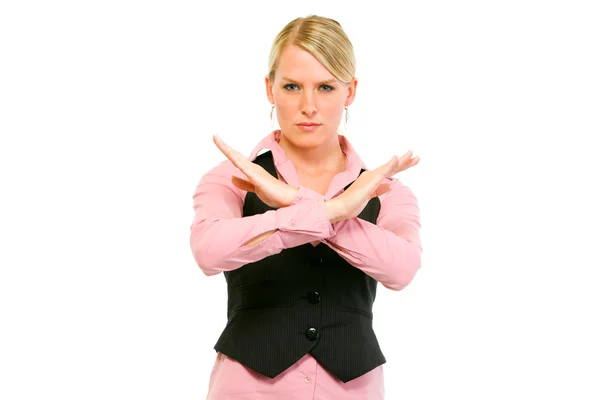 Authoritative modern business woman with crossed arms. Forbidden gesture — Stock Photo, Image