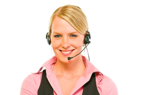 Porträt einer lächelnden Geschäftsfrau mit Headset — Stockfoto
