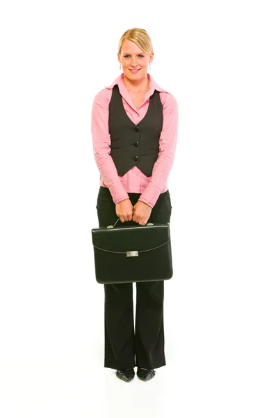 Full längd porträtt av modern affärskvinna med portfölj — Stockfoto