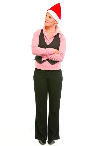 Retrato de comprimento total de mulher de negócios moderna sorridente em Santa H — Fotografia de Stock