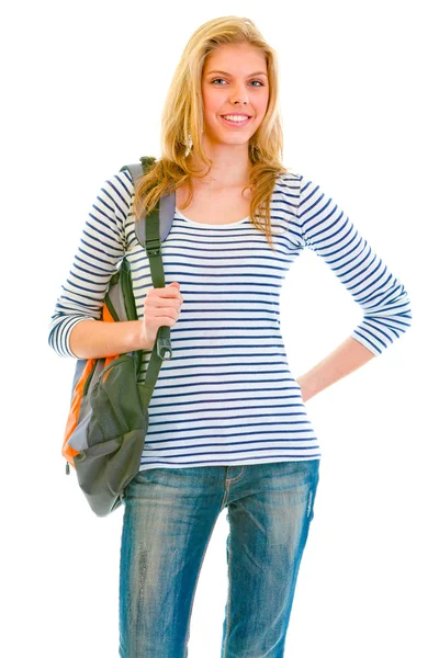 Felice giovanissima ragazza con schoolbag — Foto Stock