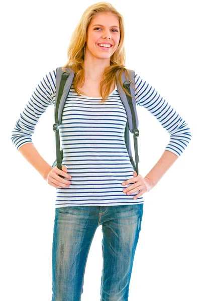 Menina adolescente alegre com mochila — Fotografia de Stock