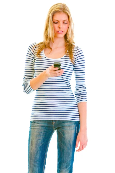 Portrait of teen girl writing sms — Stock Photo, Image