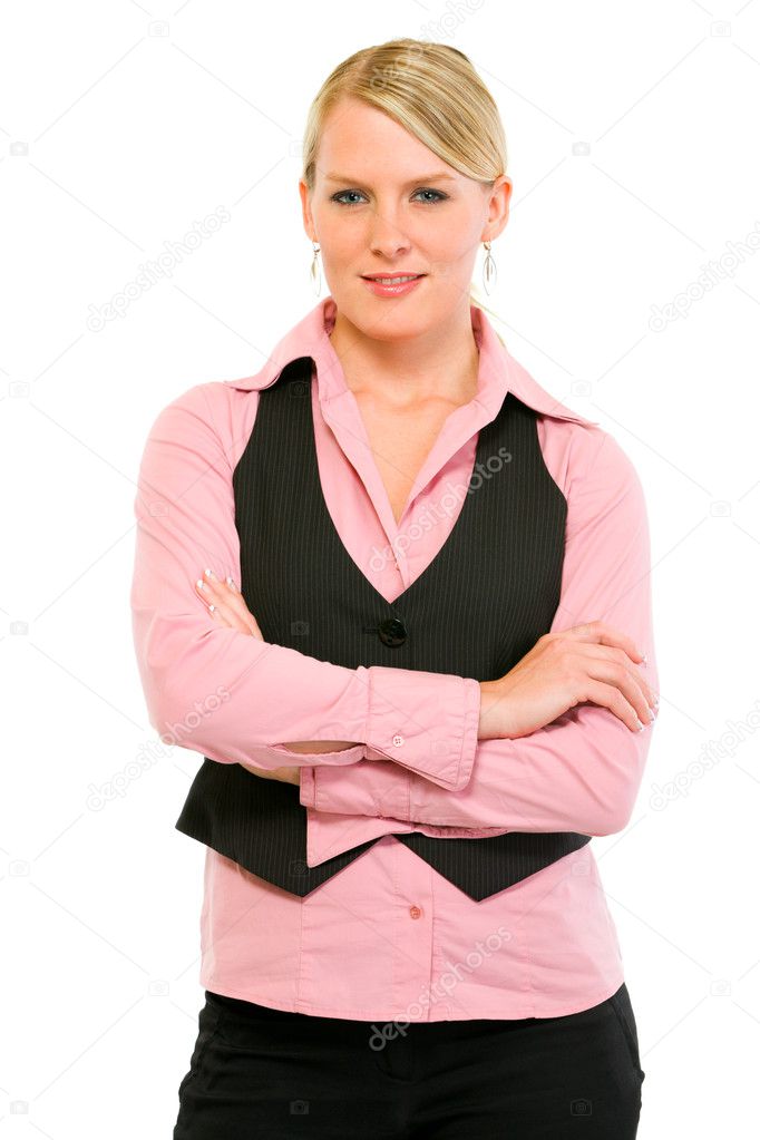 Smiling business woman with crossed arms on chest