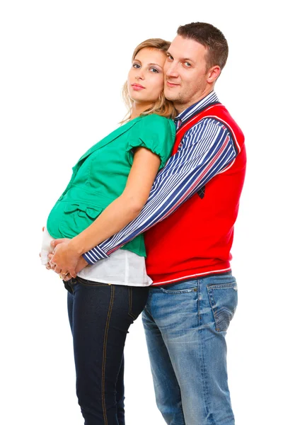 Kocası ile gülümseyen hamile kadın — Stok fotoğraf
