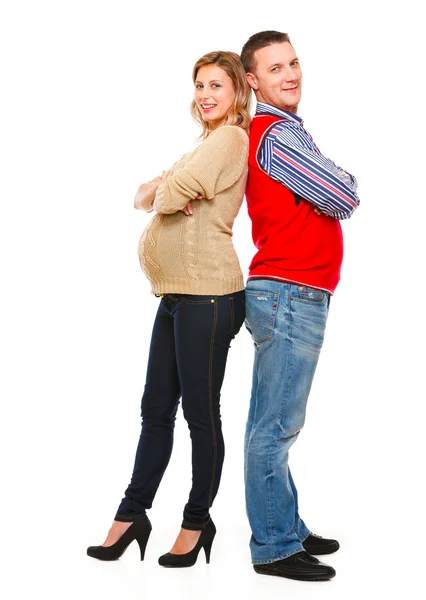 Kocası olan genç hamile bir kadın. — Stok fotoğraf