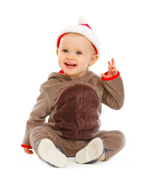 Portrét smějící se miminko v santa hat — Stock fotografie