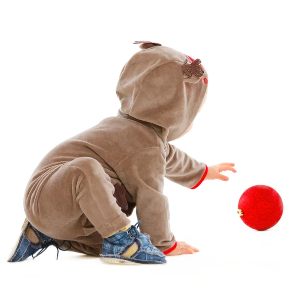 Cheerful baby playing with Christmas ball — Stock Photo, Image