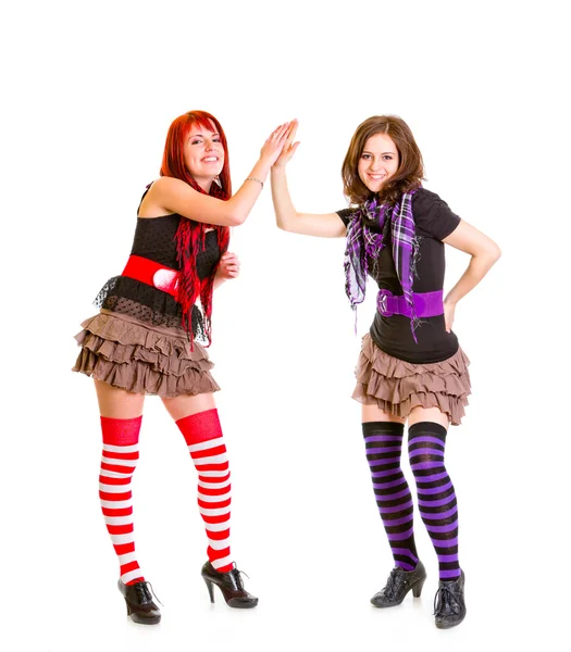 Twee jonge vriendinnen handen klappen — Stockfoto