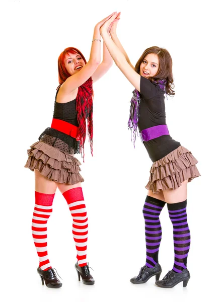 Twee jonge vriendinnen handen klappen — Stockfoto