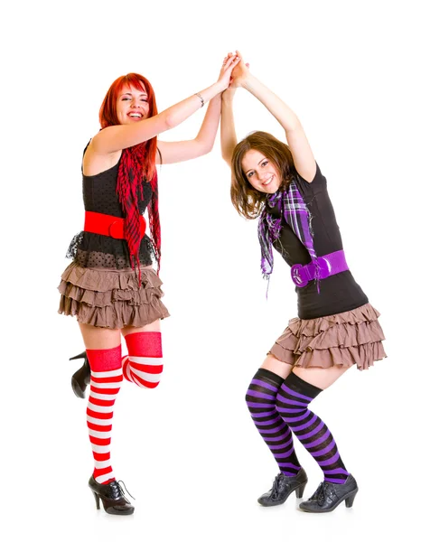 Két boldog fiatal barátnői, taps kezek — Stock Fotó