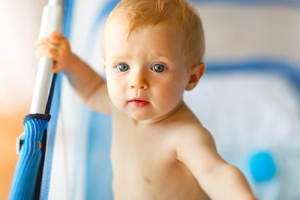 Porträt eines entzückenden Babys im Laufstall — Stockfoto
