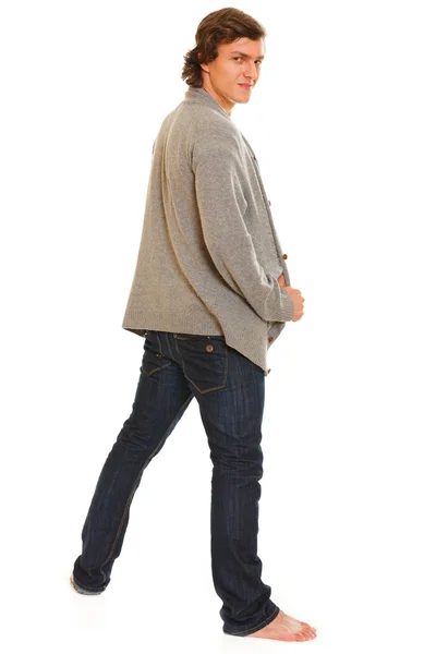 Full length portrait of young man turn back — Stock Photo, Image
