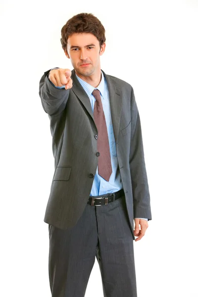 Serious modern businessman pointing finger at you — Stock Photo, Image