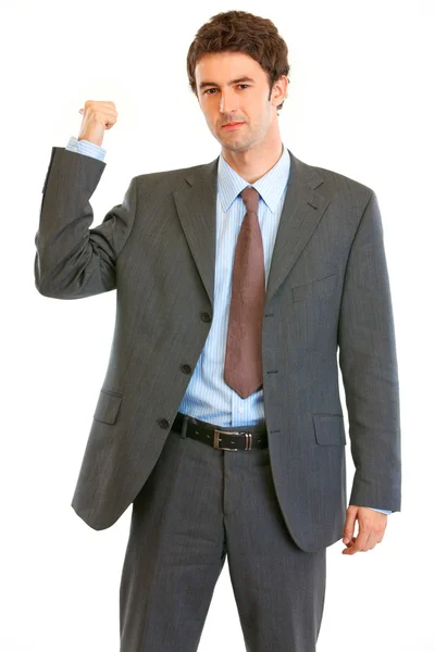 Irritado moderno empresário mostrando sair gesto — Fotografia de Stock