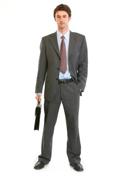 Retrato de comprimento total de empresário moderno com pasta — Fotografia de Stock