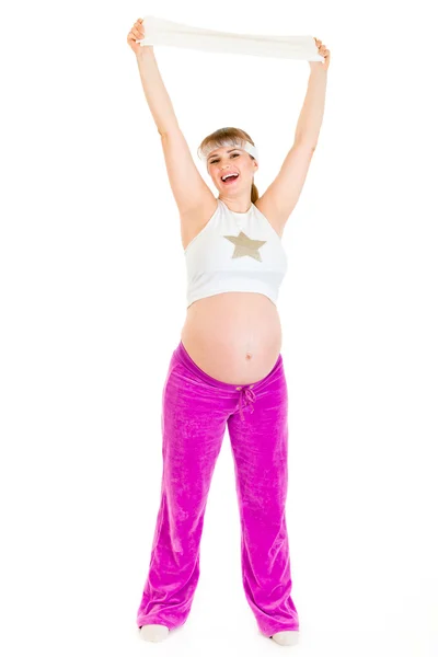 Spor yaparken zevk mutlu güzel hamile kadın — Stok fotoğraf