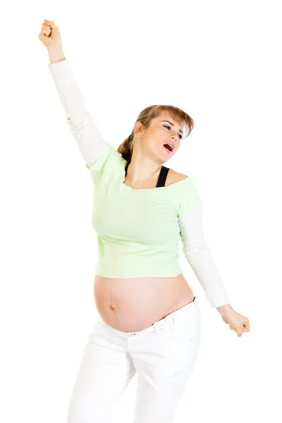 Dançando bela mulher grávida isolada no branco — Fotografia de Stock