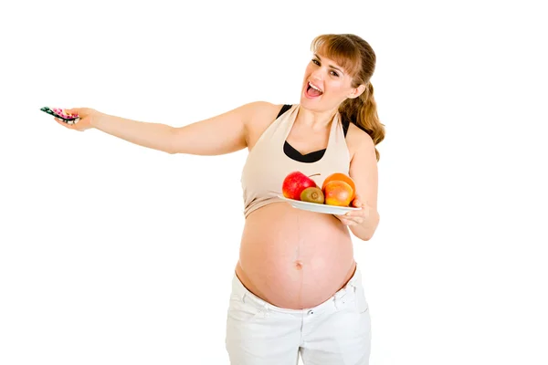 Mujer embarazada feliz elegir un estilo de vida saludable —  Fotos de Stock