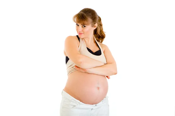 Mulher grávida bonita com expressão foxy em rostos — Fotografia de Stock